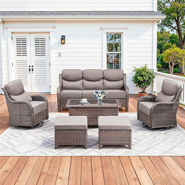 Luxury High Back Patio Furniture Set with 6-Inch Thick Cushions, 6-Pieces Outdoor Furniture with Swivel Chairs - Photo 1