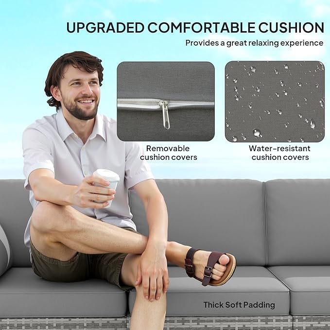 Outsunny Patio Couch PE Wicker Deep Seating Outdoor Sofa with Removable Cushions, 3 Seater Rattan Sofa - Photo 5