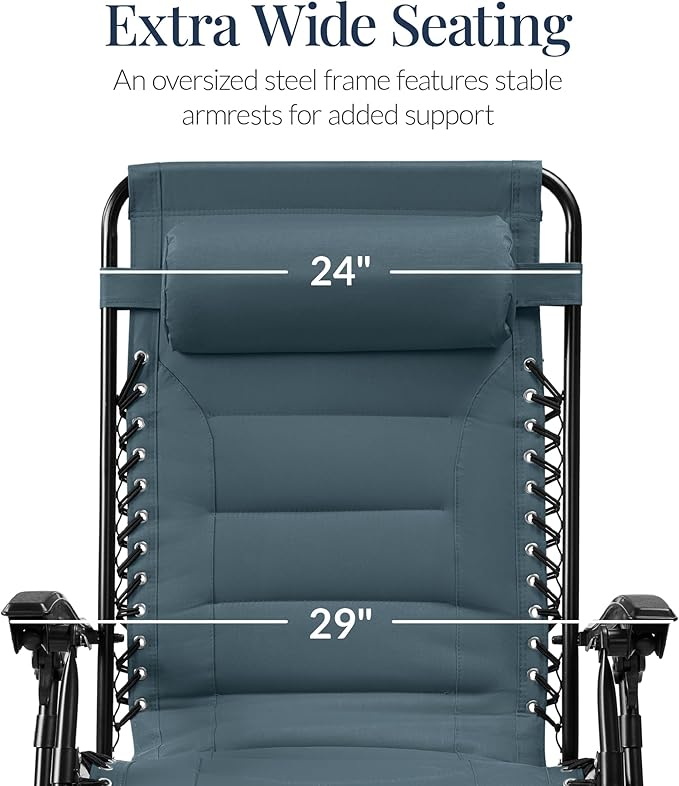 Best Choice Products Oversized Padded Zero Gravity Chair, Folding Outdoor Patio Recliner - Photo 3