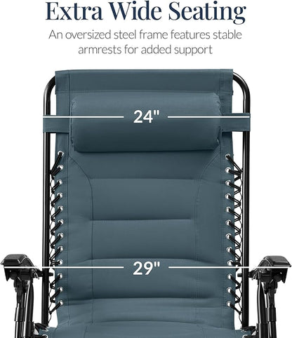 Best Choice Products Oversized Padded Zero Gravity Chair, Folding Outdoor Patio Recliner, XL Anti Gravity Lounger for Backyard w/Headrest, Cup Holder, Side Tray, Polyester Mesh - Slate Blue