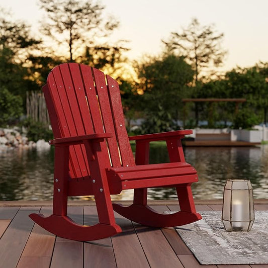 Wildridge Heritage Adirondack Rocking Chair, Cardinal Red - Outdoor Weather Resistant HDPE Rocking Chair for Patio, Deck, Fire Pit