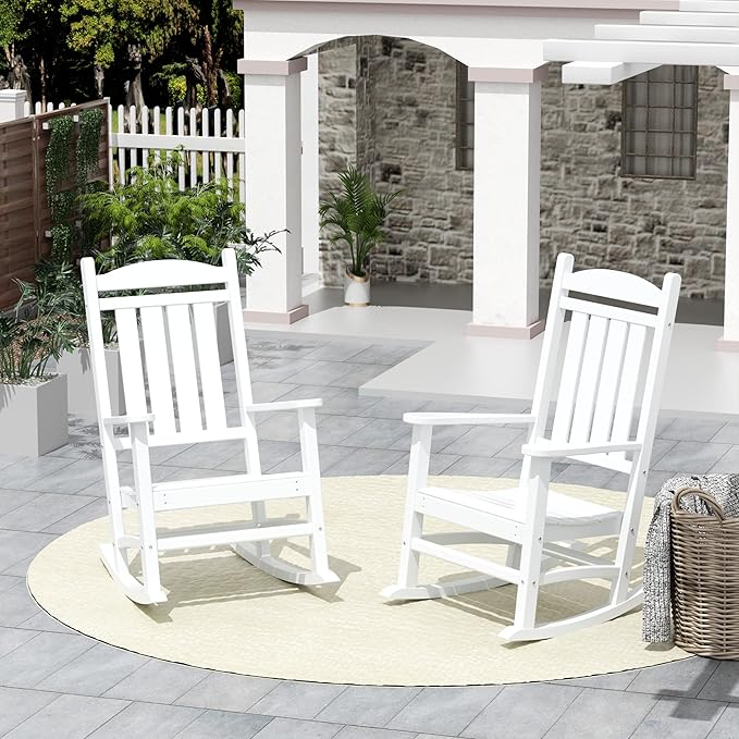 WO WESTIN OUTDOOR HDPE Laguna Classic Porch Rocking Chair (Set of 2), White