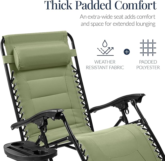 Best Choice Products Oversized Padded Zero Gravity Chair, Folding Outdoor Patio Recliner - Photo 4