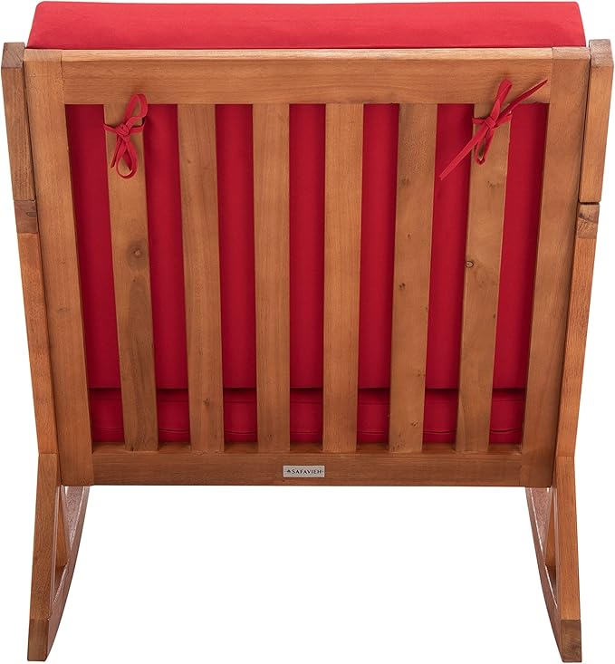 Safavieh Outdoor Collection Vernon Wood Cushion Rocking Chair PAT7013R, Natural/Red