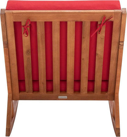 Safavieh Outdoor Collection Vernon Wood Cushion Rocking Chair PAT7013R, Natural/Red