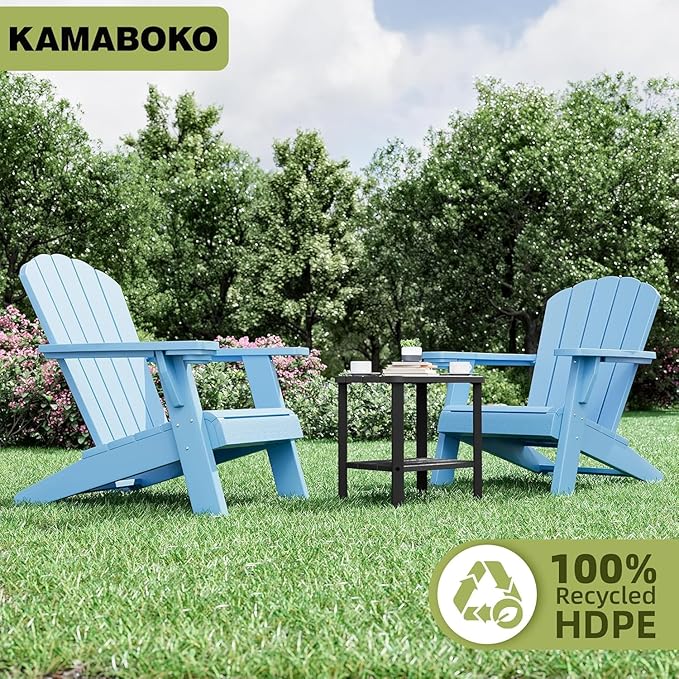 KAMABOKO Adirondack Outdoor Side Table Set of 2, 2-Tier HDPE End Table 16" Weatherproof Square Storage Tables for Porch Patio Pool Backyard Lawn and Indoor, Black with Wood-Like Grain