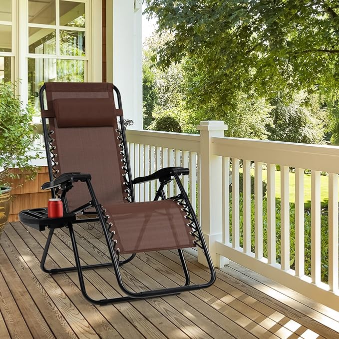 Tangkula Set of 2 Zero Gravity Chair, Folding Patio Lounge Chair Adjustable Outdoor Recliner with Cup Holder - Photo 7