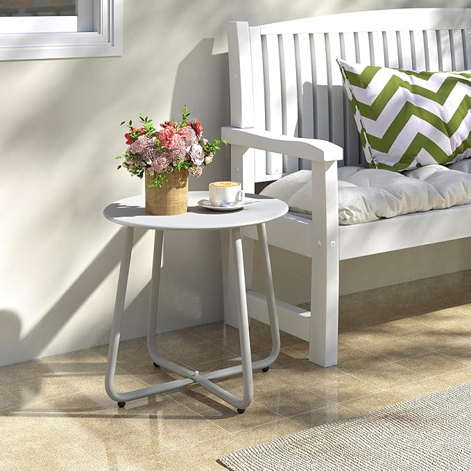 HollyHOME Round Metal Side Table, Rust-Resistant Patio Small Plant Stand - Photo 5