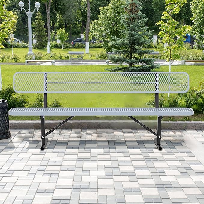 4/6/8 Feet Park Bench for Outside Heavy Duty Metal, Garden Benches Outdoor Bench with Backrest & Portable Frame - Photo 6