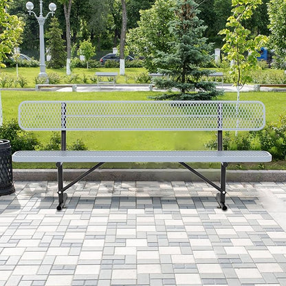 4/6/8 Feet Park Bench for Outside Heavy Duty Metal, Garden Benches Outdoor Bench with Backrest & Portable Frame, for Shopping Malls Stores Parks Patios Decks, Grey