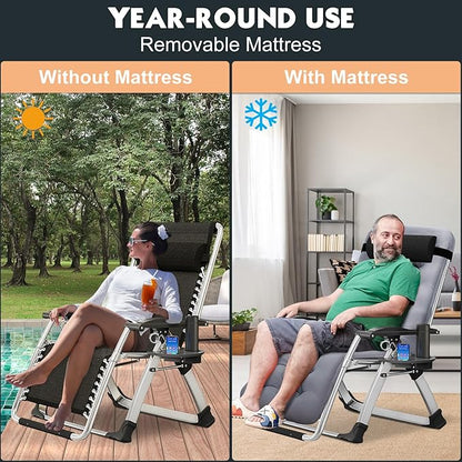 MOPHOTO Zero Gravity Chair, Outdoor Padded Lounge Chair with Side Table, Zero Gravity Recliner Chair, Outdoor Reclining Chair, Sturdy & Comfortable, Supports up to 440lbs