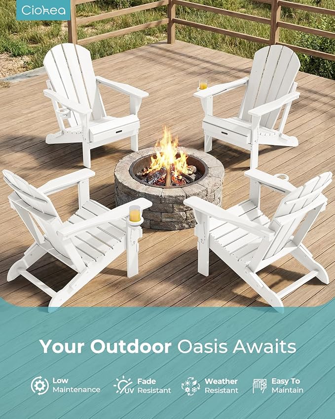 Ciokea Folding Adirondack Chair Wood Texture, Patio Adirondack Chair Weather Resistant - Photo 3
