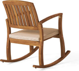 Acacia Wood Patio Outdoor Rocking Chair with Cushions for Garden, Lawn, Backyard, Pool - Photo 5