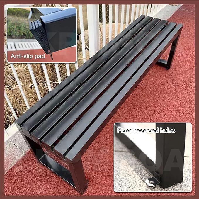 Pure Wrought Iron Metal Garden Bench with Reserved Fixing Holes, Backless Outdoor Bench, 2-3 Person Seat, for Hospital/School/Plaza(Black,150cm)
