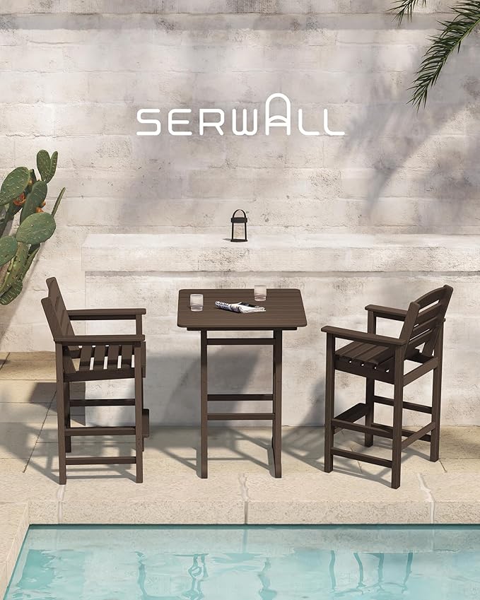 SERWALL Tall Adirondack Chairs Set of 2, Balcony Adirondack Chairs Set, Outdoor Bar Height Barstools Chair Set for Bistro, Poolside, Garden, Coffee