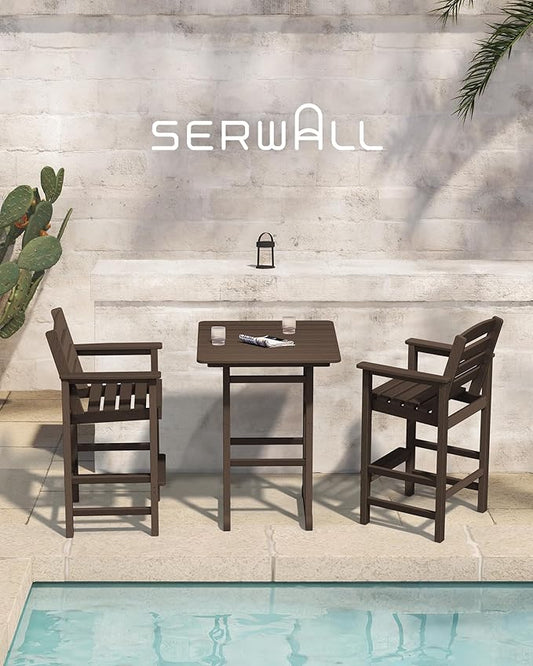 SERWALL Tall Adirondack Chairs Set of 2, Balcony Adirondack Chairs Set, Outdoor Bar Height Barstools Chair Set for Bistro, Poolside, Garden, Coffee
