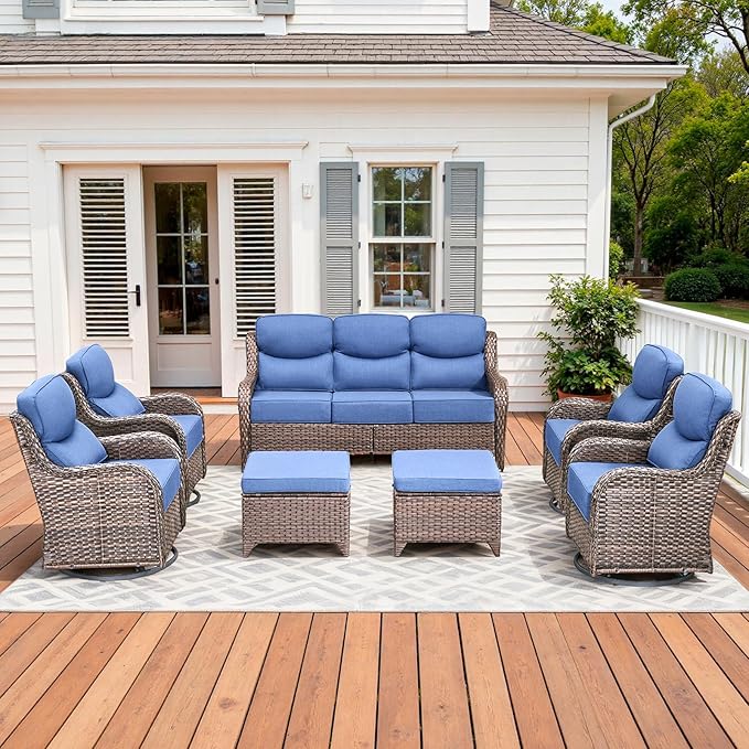 Luxury High Back Patio Furniture Set with 6-Inch Thick Cushions, 7-Pieces Outdoor Furniture with Swivel Chairs - Photo 1