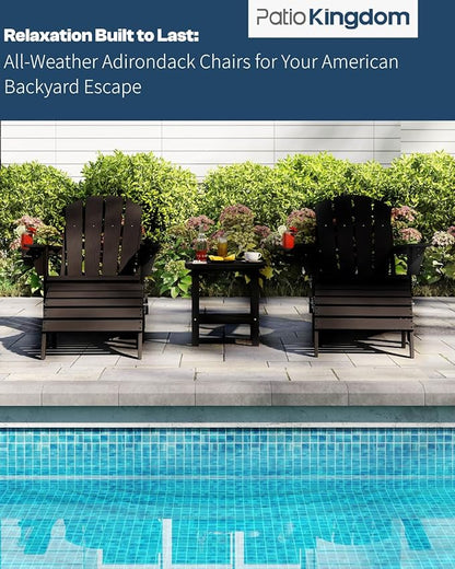 Adirondack Chair with Footrest Set of 4,Folding Adirondack Chair with Retractable Ottoman Set,HDPE All Weather Fire Pit Chair with Cup Holder,8-Piece(Black, 4 Chair & 4 footrest)