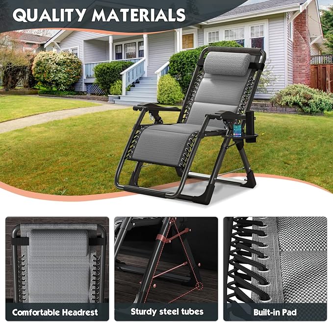 MOPHOTO Zero Gravity Chair, Outdoor Padded Lounge Chair with Side Table, Zero Gravity Recliner Chair, Outdoor Reclining Chair, Sturdy & Comfortable, Supports up to 440lbs