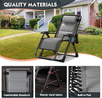 MOPHOTO Zero Gravity Chair, Outdoor Padded Lounge Chair with Side Table, Zero Gravity Recliner Chair, Outdoor Reclining Chair, Sturdy & Comfortable, Supports up to 440lbs