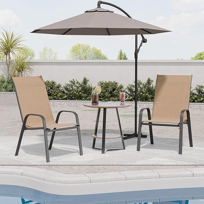 Patio Chairs Set of 2, Outdoor Dining Chairs Stackable for All Weather, Breathable Metal Modern Outside Furniture Chair for Pool Side, Garden, Backyard Deck, Brown