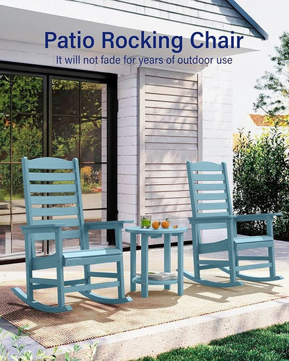 YEFU Outdoor Rocking Chair Set of 2,Poly Porch Rocker with Curved Backrest,All Weather Patio Rocking Chair,Like Real Wood,for Indoor,Lawn, Backyard,Garden,Heavy Duty,Weight Capacity 380lbs(Blue)