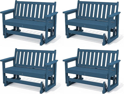 SERWALL Outdoor Glider Bench Set of 4, HDPE Weather-Resistant Swinging Bench for Backyard Garden Porch, Deep Navy