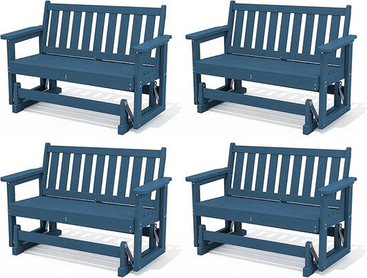SERWALL Outdoor Glider Bench Set of 4, HDPE Weather-Resistant Swinging Bench for Backyard Garden Porch, Deep Navy