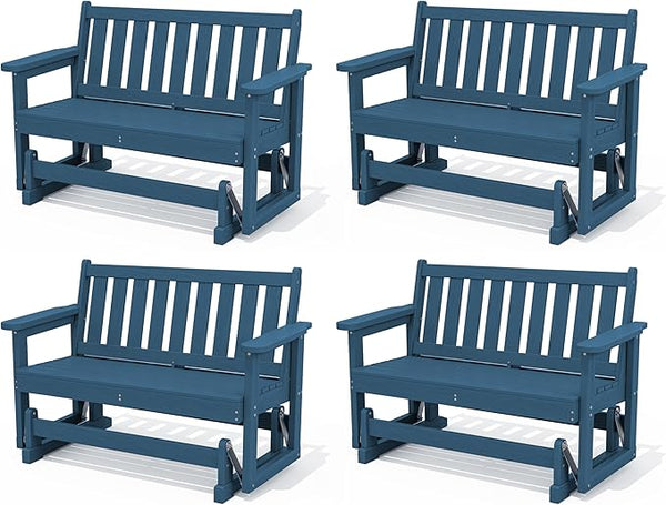 SERWALL Outdoor Glider Bench Set of 4, HDPE Weather-Resistant Swinging Bench for Backyard Garden Porch, Deep Navy - Photo 1