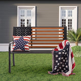 45.7 Inch American Flag Outdoor Bench - Patriotic Stars and Stripes Garden Bench with Heavy Duty Cast Iron Frame & - Photo 5