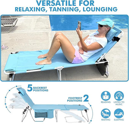 Oversized Extra Wide Tanning Chair with Sun Canopy Face Hole Padded Adjustable Washable, Heavy Duty Layout Folding Lounge Chair for Outside Beach Reading Sunbathing, UPF 50+, XL, Plus Size, 330 LBS