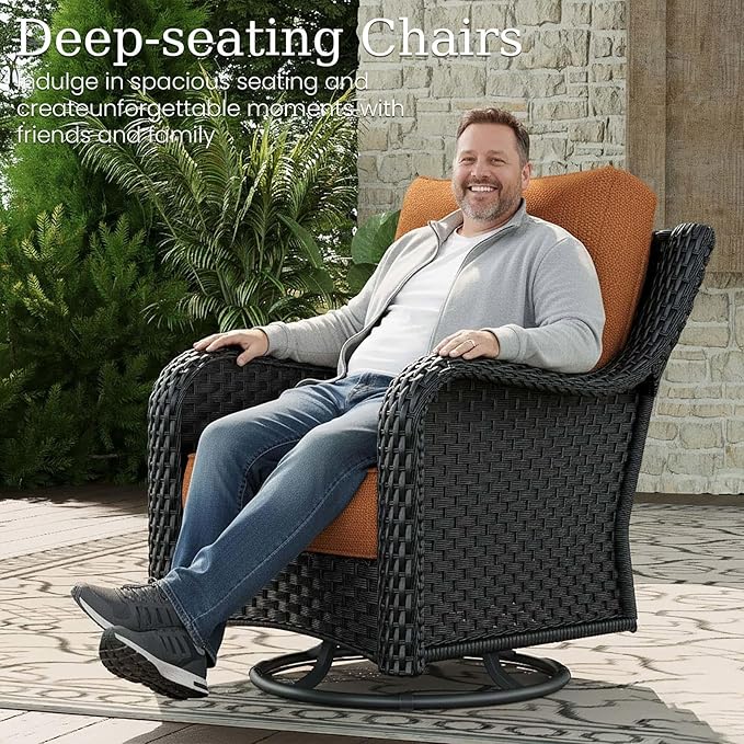 5 Piece Patio Furniture Set, All-Weather Wicker Outdoor Conversation Set with Swivel Rocking Chair and 6 Inch Thick - Photo 3