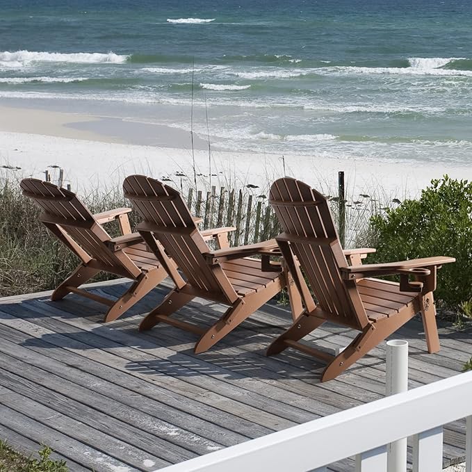 FUNBERRY Adjustable Folding Adirondack Chairs Set of 2, HDPE All Weather Fire Pit Chairs with Cup Holder