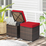 RELAX4LIFE Wicker Outdoor Storage Ottoman, 2-Piece Rattan Footstool w/Removable Cushion - Photo 9