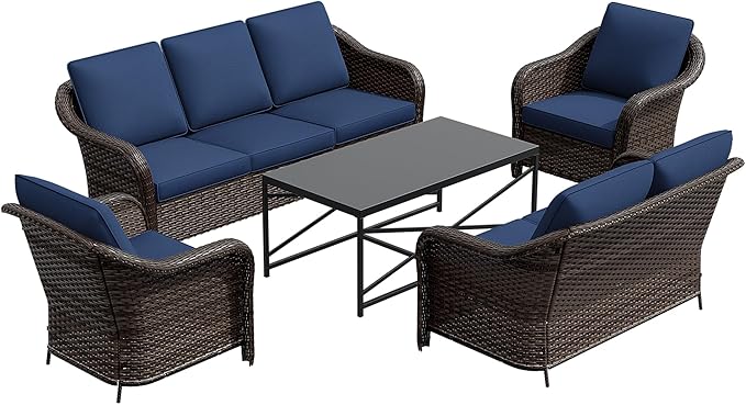 5 Pieces Outdoor Patio Rattan Conversation Furniture Set with Cushions, 78" 3-Seat Wicker Sofa, 55" 2-Seat Couch - Photo 9