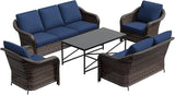 5 Pieces Outdoor Patio Rattan Conversation Furniture Set with Cushions, 78" 3-Seat Wicker Sofa, 55" 2-Seat Couch - Photo 9