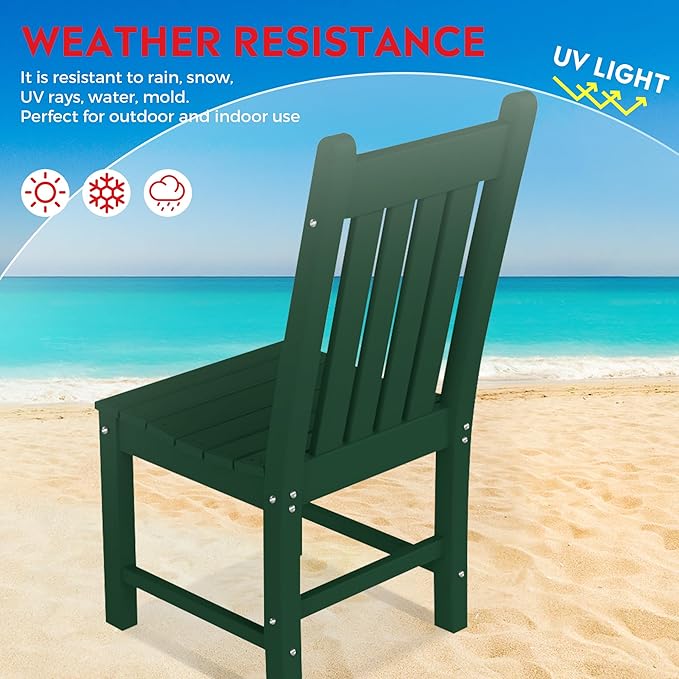 Costaelm Armless Outdoor Chair, Patio Adirondack Chair, HDPE Poly Lumber Waterproof Restaurant Bistro Kitchen Dining Chair for Outside Porch Backyard Garden, Dark Green