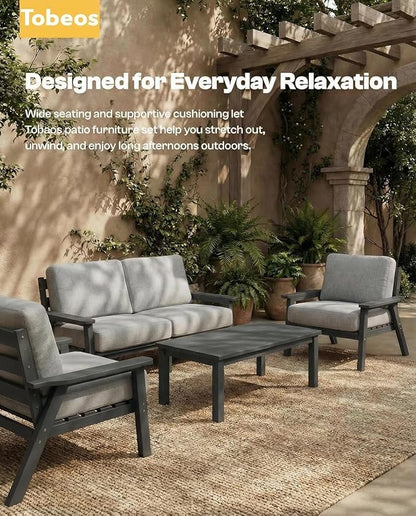 HDPE Patio Furniture Set 10 Seats, Outdoor Couch with Washable Thick Gray Cushions & Coffee Table & Side Table, Outdoor Sectional Furniture for Backyard, Deck, Lawn, Porch (Gray Frame)