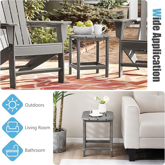 Giantex Side Table Outdoor Small Patio Table 18” Adirondack Table, Weather Resistant End Tables, Outside Square Tea Table for Patio, Backyard, Poolside, Garden, Balcony (2, Gray)