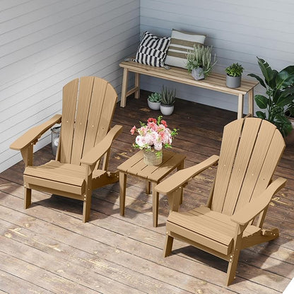Foldable Adirondack Chair with Cup Holder-Heavy Duty Recycled HDPE Outdoor Patio Furniture, Weather Resistant Deck Lawn Fire Pit Chair (Brown, 4 Chair)