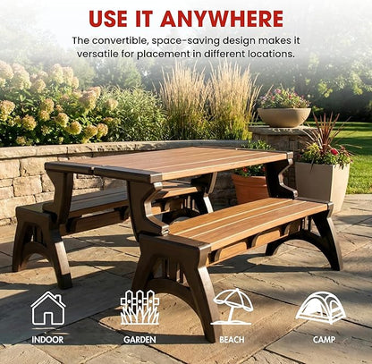 Convert-a-Bench 2-in-1 Outdoor Bench & Picnic Table - Foldable, Weather-Resistant Seating - Perfect for Patio, Lawn, Garden, or Deck - Durable & Easy Assembly - 1 Bench/Order, Espresso