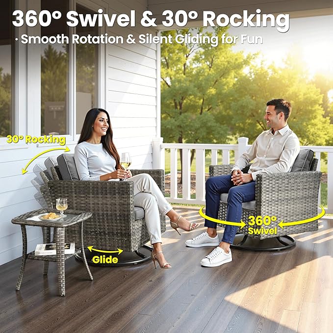 ovios Patio Furniture Set, 6 Pieces Outdoor Wicker Sofa Couch with Swivel Rocking Chairs Ottomans Comfy Cushions Rattan - Photo 2