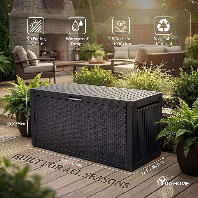 YITAHOME 90 Gallon Large Outdoor Deck Box, Lockable Waterproof Resin Storage Box with Handles - Photo 2