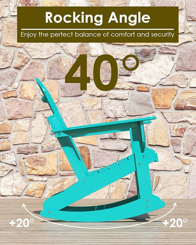 GREENVINES Adirondack Rocking Chair | HDPE Plastic | Porch Rocker | Chair for Outdoor Patio Deck | All Weather | Aqua - Photo 5