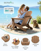 SERWALL Folding Adirondack Chair Set of 2, Outdoor Chairs with 4 in 1 Cup Holder, Wood Texture Adirondack Chairs - Photo 7