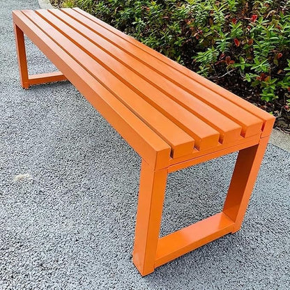 Outdoor Garden Bench, 3.3ft 3.9ft 4.9ft 5.9ft Metal Patio Benches Weatherproof Outside Backless Bench Front Porch Seat Outdoor for Park, Yard, Lawn and Backyard Outside Chair(Orange,5.9ft)