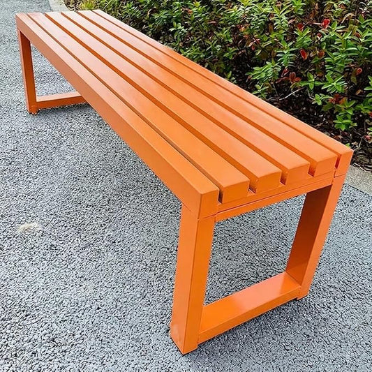 Outdoor Garden Bench, 3.3ft 3.9ft 4.9ft 5.9ft Metal Patio Benches Weatherproof Outside Backless Bench Front Porch Seat Outdoor for Park, Yard, Lawn and Backyard Outside Chair(Orange,4.9ft)