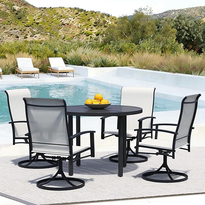 All-Weather 42" Round Outdoor Patio Table for 4, Metal Black Dining Table with Adjustable Umbrella Hole, Garden, Backyard & Deck Bistro Table