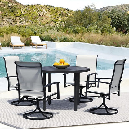 All-Weather 42" Round Outdoor Patio Table for 4, Metal Black Dining Table with Adjustable Umbrella Hole, Garden, Backyard & Deck Bistro Table