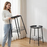 2 PCS Small Outdoor Side Table, 2-Tier Round Metal Patio Table, Accent Table Waterproof - Photo 2